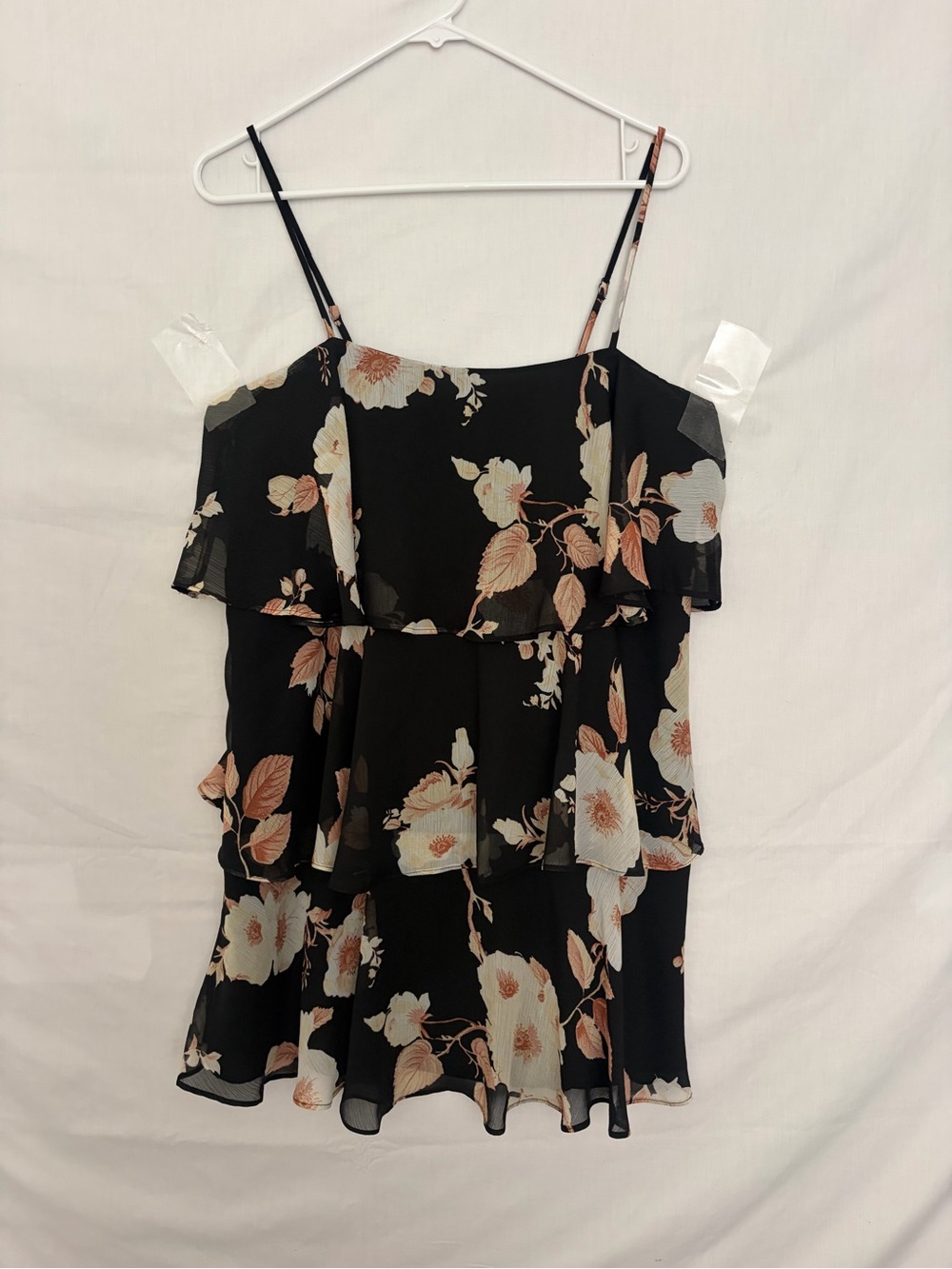 A New Day M Floral Tiered Cami Dress Black Cream Spaghetti Strap NWT(A922)